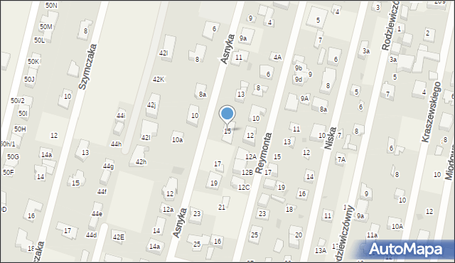 Dziekanów Leśny, Asnyka Adama, 15, mapa Dziekanów Leśny