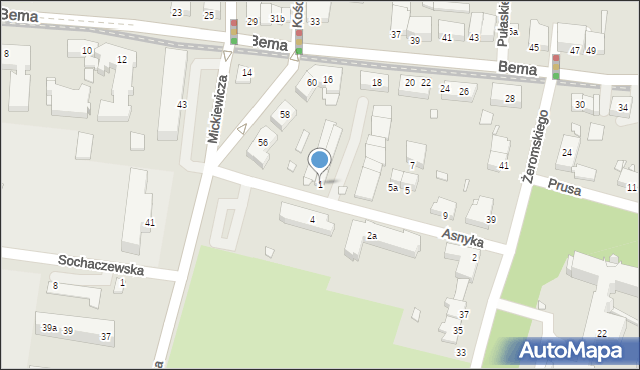 Elbląg, Asnyka Adama, 1, mapa Elbląga