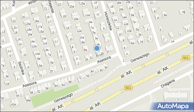 Gdańsk, Asesora, 33, mapa Gdańska