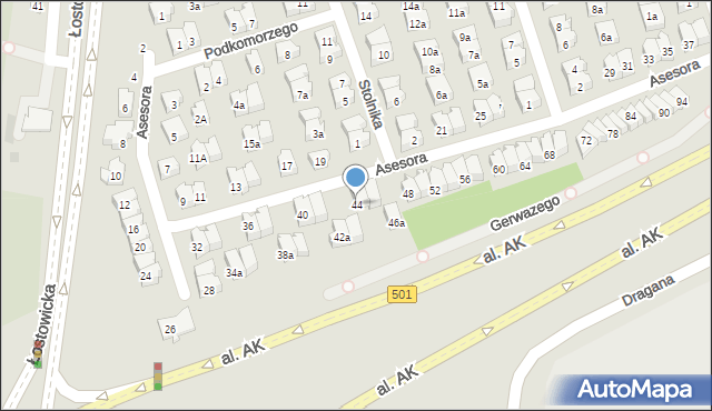 Gdańsk, Asesora, 44, mapa Gdańska