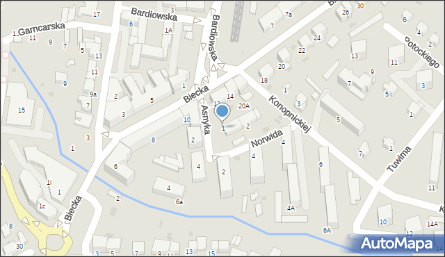 Gorlice, Asnyka Adama, 1, mapa Gorlic