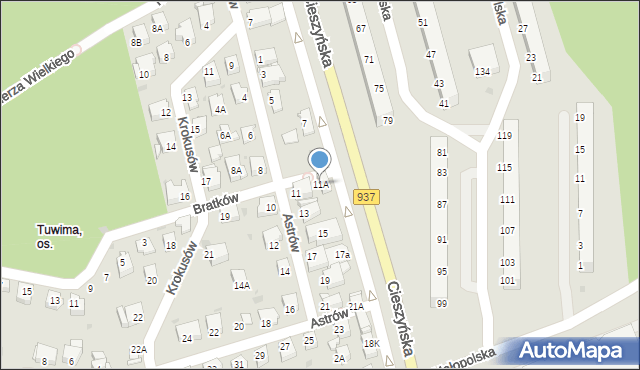 Jastrzębie-Zdrój, Astrów, 11A, mapa Jastrzębie-Zdrój