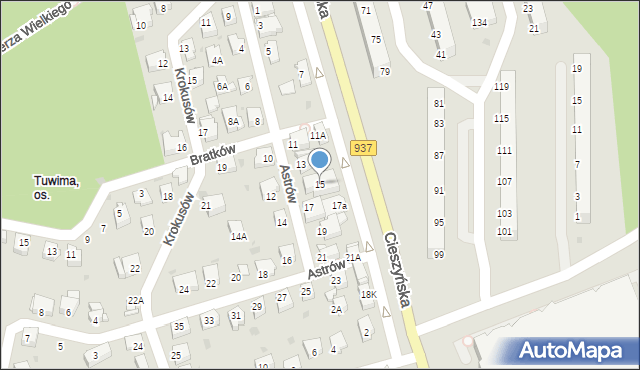Jastrzębie-Zdrój, Astrów, 15, mapa Jastrzębie-Zdrój