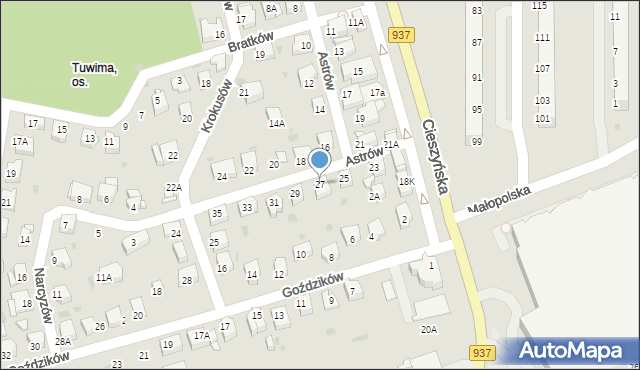 Jastrzębie-Zdrój, Astrów, 27, mapa Jastrzębie-Zdrój