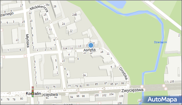 Koszalin, Asnyka Adama, 12, mapa Koszalina