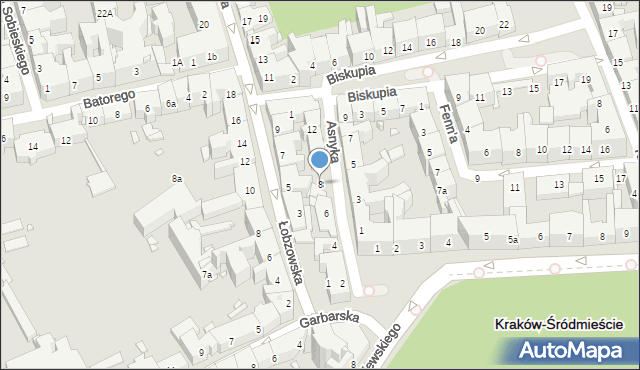 Kraków, Asnyka Adama, 8, mapa Krakowa