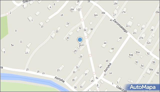 Krosno, Asnyka Adama, 27, mapa Krosna