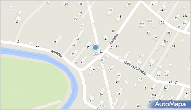 Krosno, Asnyka Adama, 45, mapa Krosna