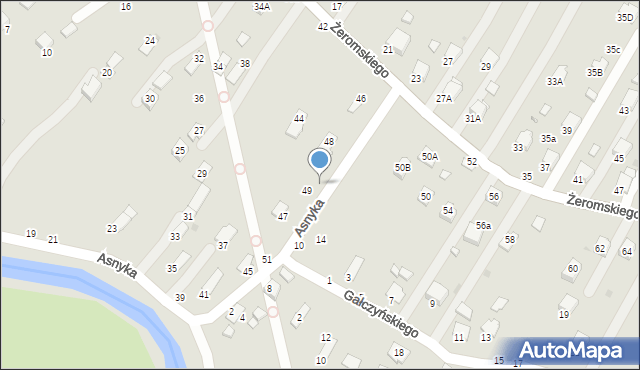 Krosno, Asnyka Adama, 53, mapa Krosna