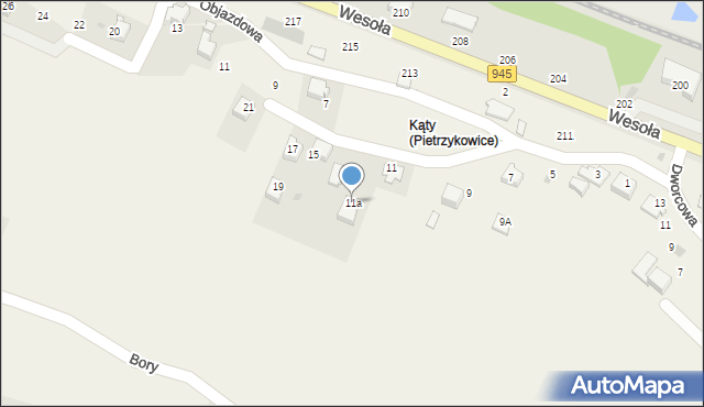 Pietrzykowice, Asnyka Adama, 11a, mapa Pietrzykowice