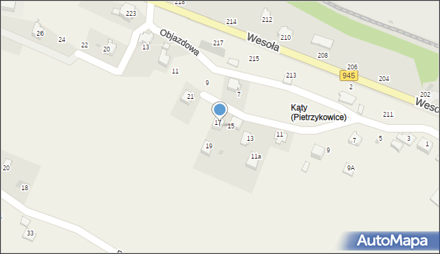 Pietrzykowice, Asnyka Adama, 17A, mapa Pietrzykowice