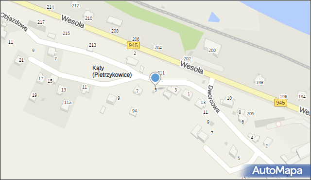 Pietrzykowice, Asnyka Adama, 5, mapa Pietrzykowice