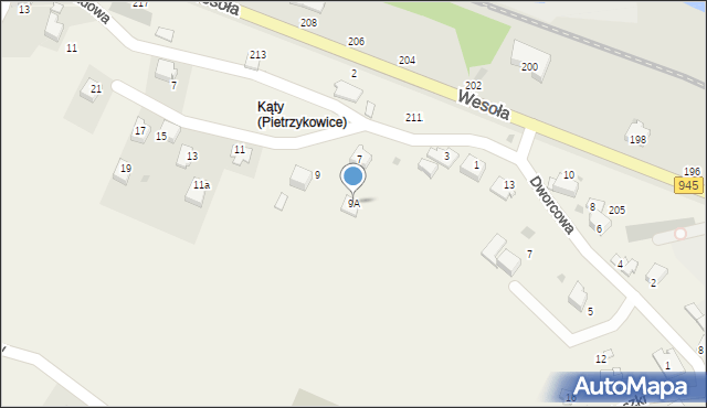 Pietrzykowice, Asnyka Adama, 9A, mapa Pietrzykowice