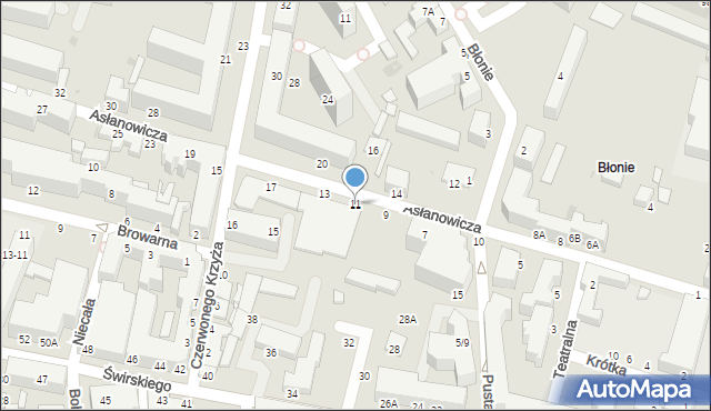 Siedlce, Asłanowicza Mieczysława, 11, mapa Siedlce