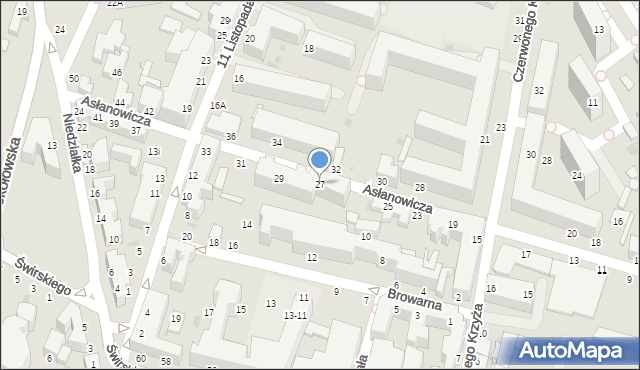 Siedlce, Asłanowicza Mieczysława, 27, mapa Siedlce