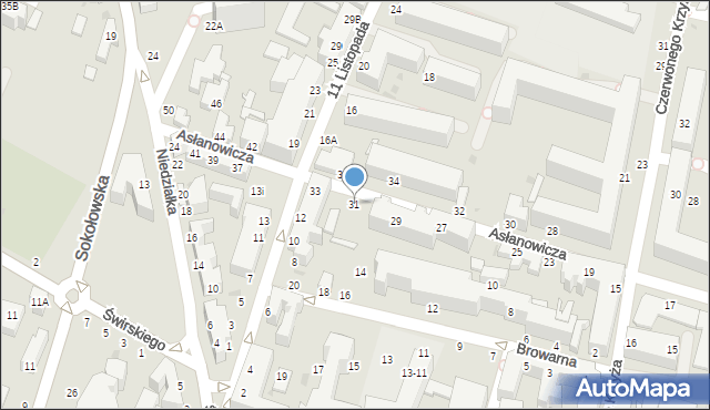 Siedlce, Asłanowicza Mieczysława, 31, mapa Siedlce