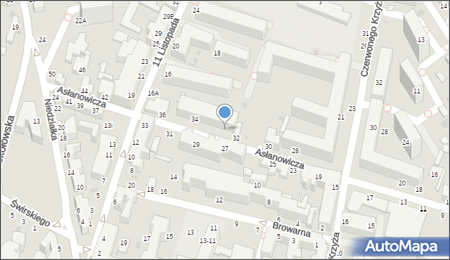 Siedlce, Asłanowicza Mieczysława, 32A, mapa Siedlce