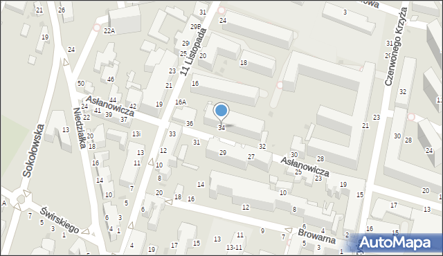 Siedlce, Asłanowicza Mieczysława, 34, mapa Siedlce