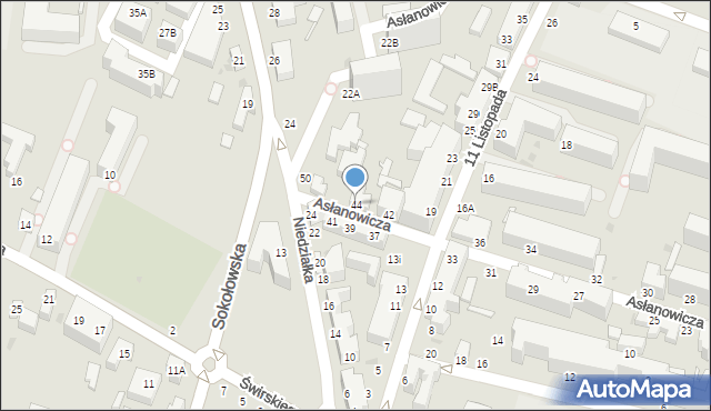 Siedlce, Asłanowicza Mieczysława, 44, mapa Siedlce