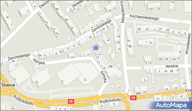 Słubice, Asnyka Adama, 9, mapa Słubice