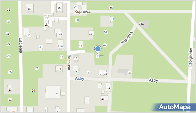 Warszawa, Astry, 13, mapa Warszawy