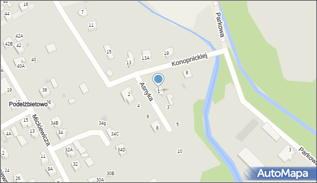 Żukowo, Asnyka Adama, 1, mapa Żukowo