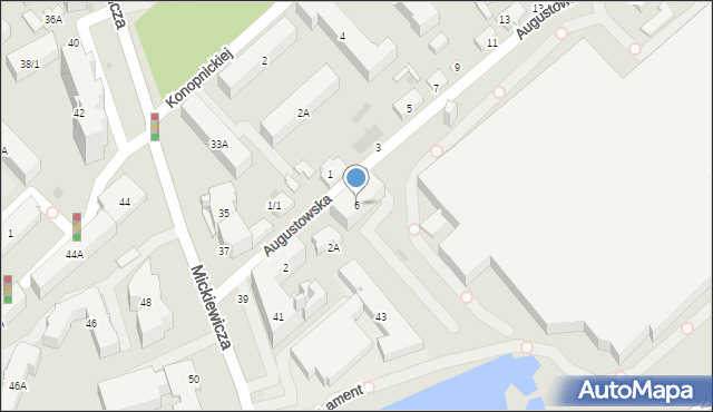 Białystok, Augustowska, 6, mapa Białegostoku