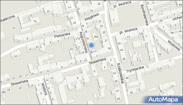 Kraków, Augustiańska, 34, mapa Krakowa