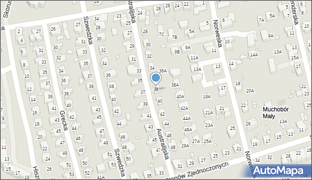 Wrocław, Australijska, 38, mapa Wrocławia