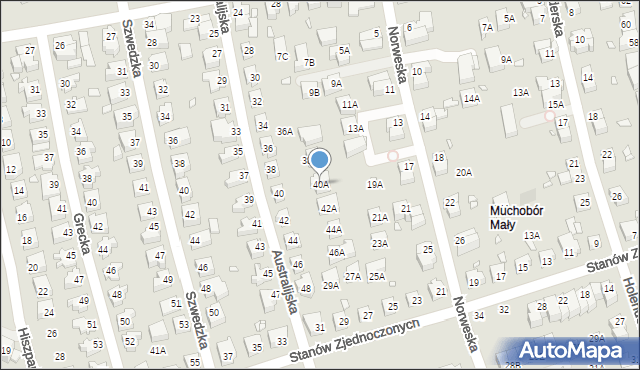 Wrocław, Australijska, 40A, mapa Wrocławia