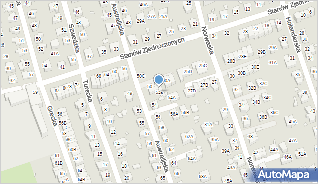 Wrocław, Australijska, 52a, mapa Wrocławia