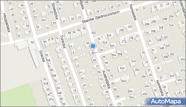 Wrocław, Australijska, 53, mapa Wrocławia