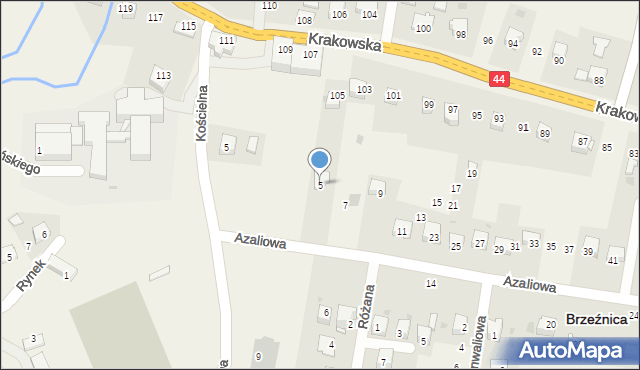 Brzeźnica, Azaliowa, 5, mapa Brzeźnica