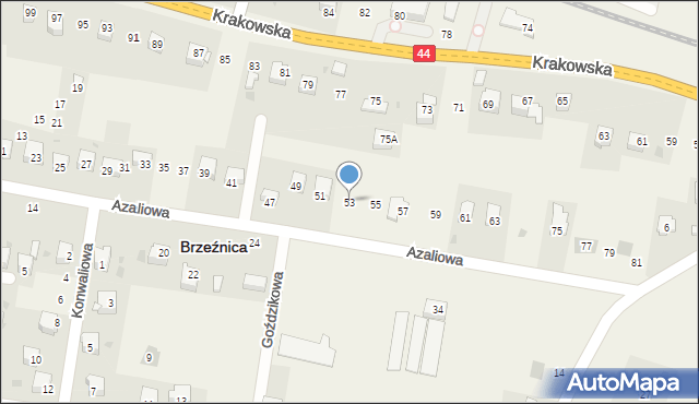 Brzeźnica, Azaliowa, 53, mapa Brzeźnica