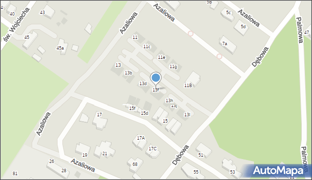 Koszalin, Azaliowa, 13f, mapa Koszalina