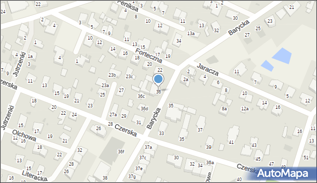 Białe Błota, Barycka, 36, mapa Białe Błota