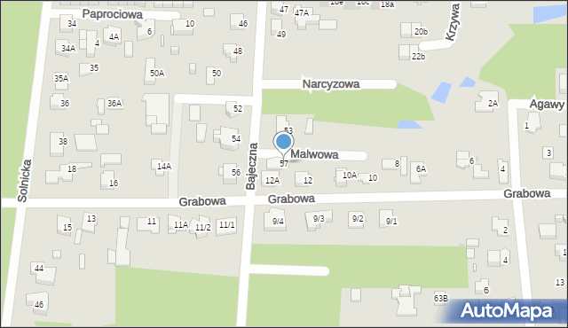 Białystok, Bajeczna, 57, mapa Białegostoku