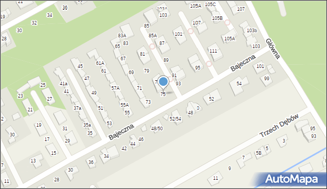 Bobrowiec, Bajeczna, 75, mapa Bobrowiec