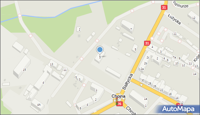 Chojna, Bałtycka, 3, mapa Chojna