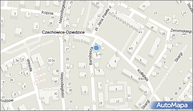 Czechowice-Dziedzice, Barabasza Jana Nepomucena, ks., 3, mapa Czechowic-Dziedzic