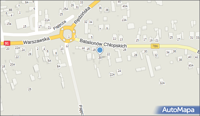 Częstochowa, Batalionów Chłopskich, 20, mapa Częstochowy
