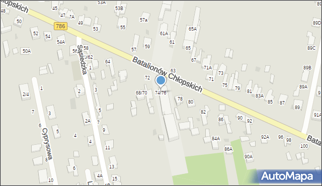Częstochowa, Batalionów Chłopskich, 74/76, mapa Częstochowy