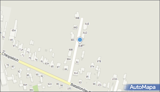 Częstochowa, Batalionów Chłopskich, 91B, mapa Częstochowy