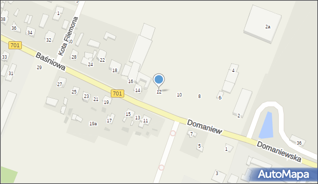 Domaniew, Baśniowa, 12, mapa Domaniew