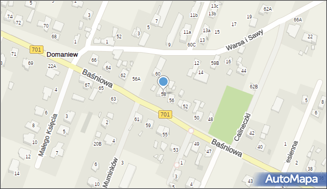 Domaniew, Baśniowa, 58, mapa Domaniew