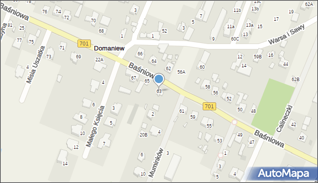 Domaniew, Baśniowa, 63, mapa Domaniew