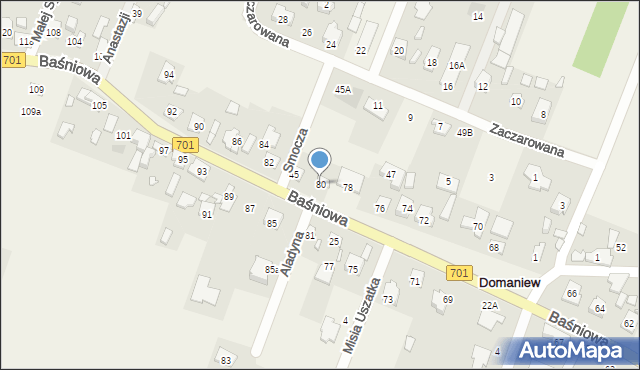 Domaniew, Baśniowa, 80, mapa Domaniew