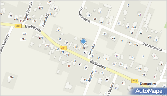 Domaniew, Baśniowa, 84, mapa Domaniew