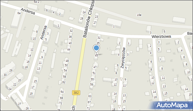 Dzierżoniów, Batalionów Chłopskich, 43, mapa Dzierżoniów