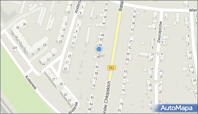 Dzierżoniów, Batalionów Chłopskich, 62, mapa Dzierżoniów